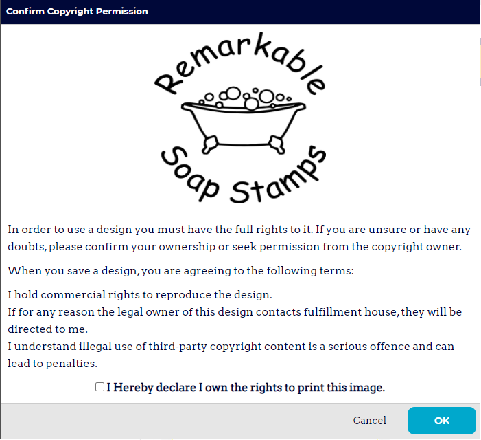 Confirm Copyright Permission Popup